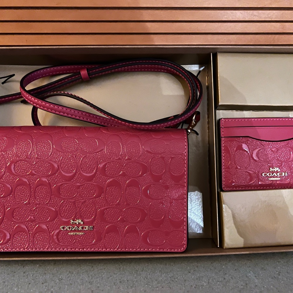 Coach Anna Foldover Clutch Crossbody In Pink - Picture 2 of 5